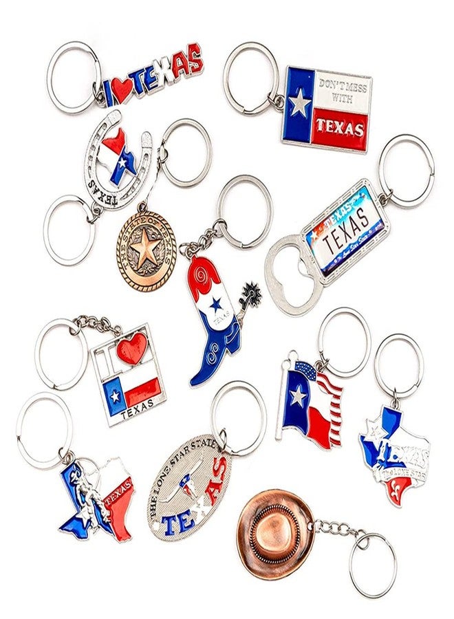 Lamatar1 Texas Bundle Souvenir Metal Keychain 12 Pack-Texas Lone Star on Texas State Map, Don't Mess with Texas, I Love Texas, Longhorn, Texas Seal, Texas Bottle Opener, Texas Boot & More - Image 1